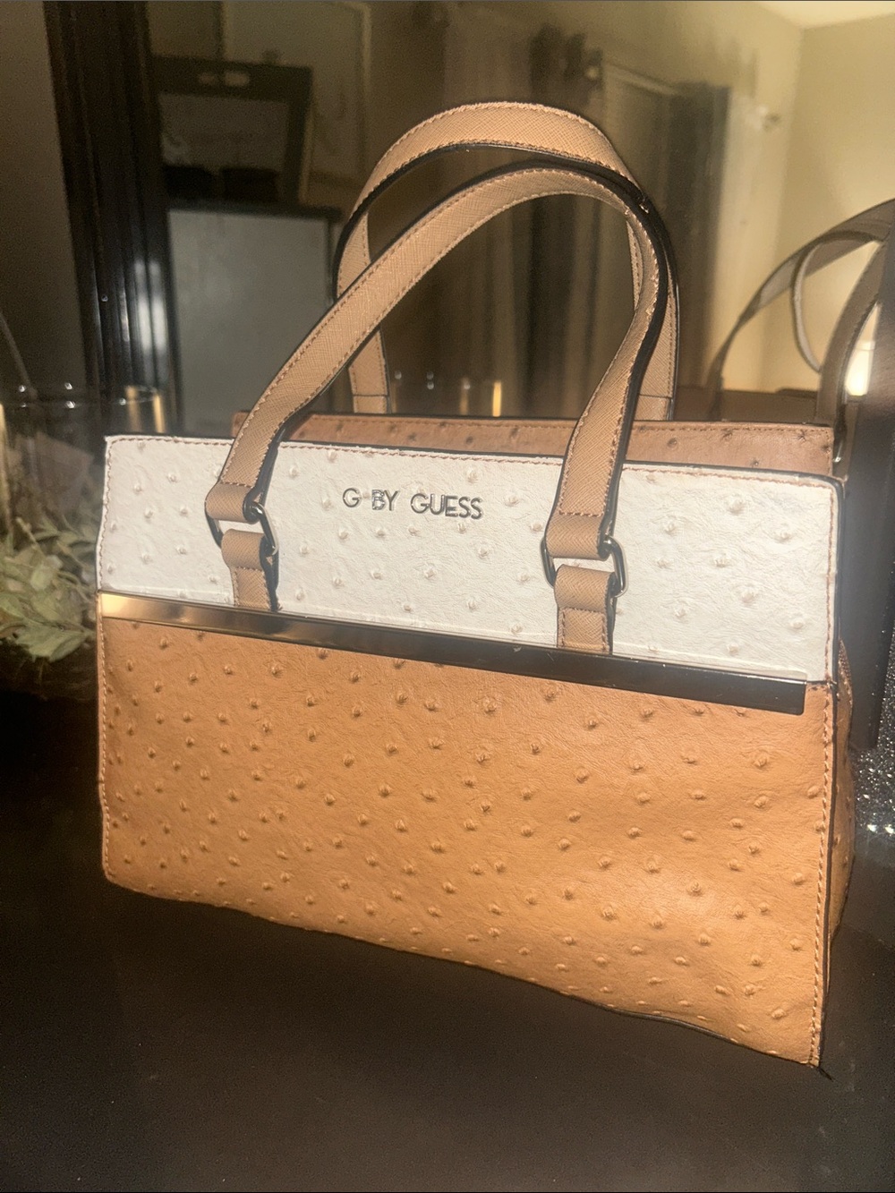 G by Guess Two-Tone Tan and White Satchel